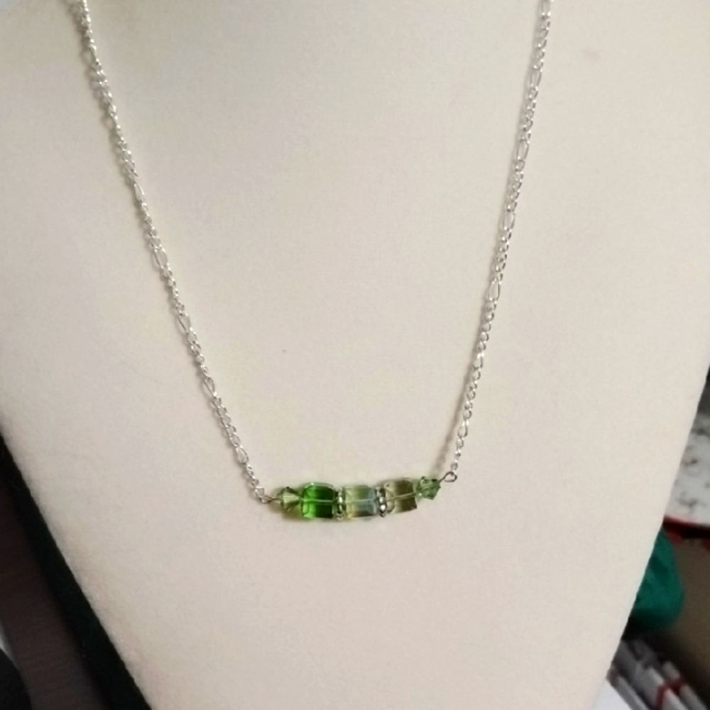 Hand Crafted Green Swarovski Crystal Bar Necklace With Magnetic Clasp